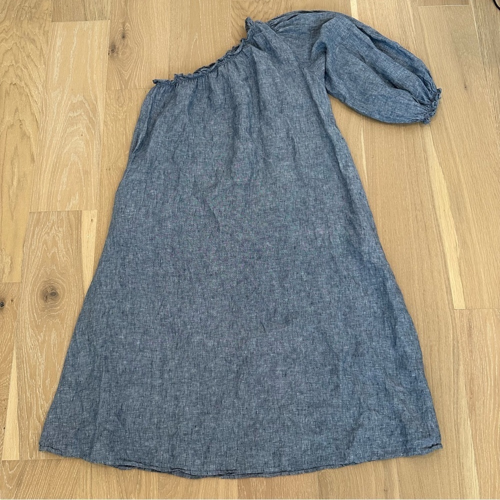 Lake Pajamas Milly Midi Dress Maxi One Shoulder Navy Linen Blue Resortwear - Picture 5 of 15